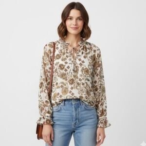 {LOFT} Women's Blouse with Floral Pattern Cream and Brown